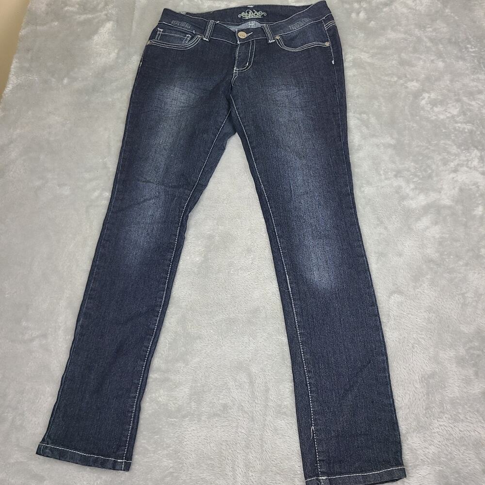 Do Denim Jeans Womens 8 Blue Pants Skinny Embroidered Low Rise Retro‎ 30x29